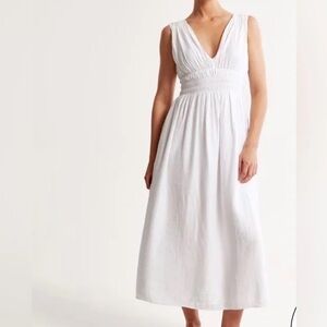 Abercrombie White Smocked Waist Midi Dress Gauze Cotton Size S Petite
